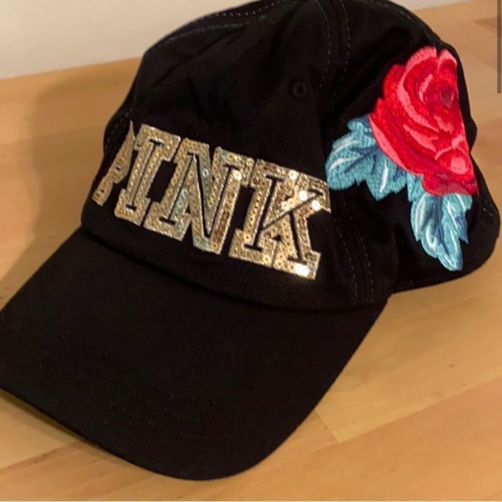 PINK VS ROSES EMBROIDERY BLING BASEBALL CAP